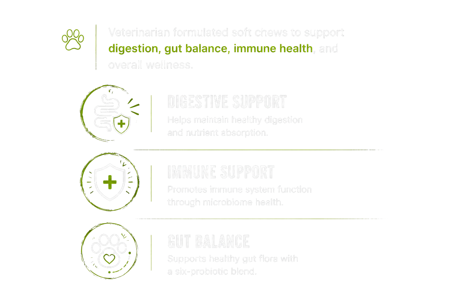 Veterinarian formulated soft chews - Digestive Support, Immune Support, Gut Balance