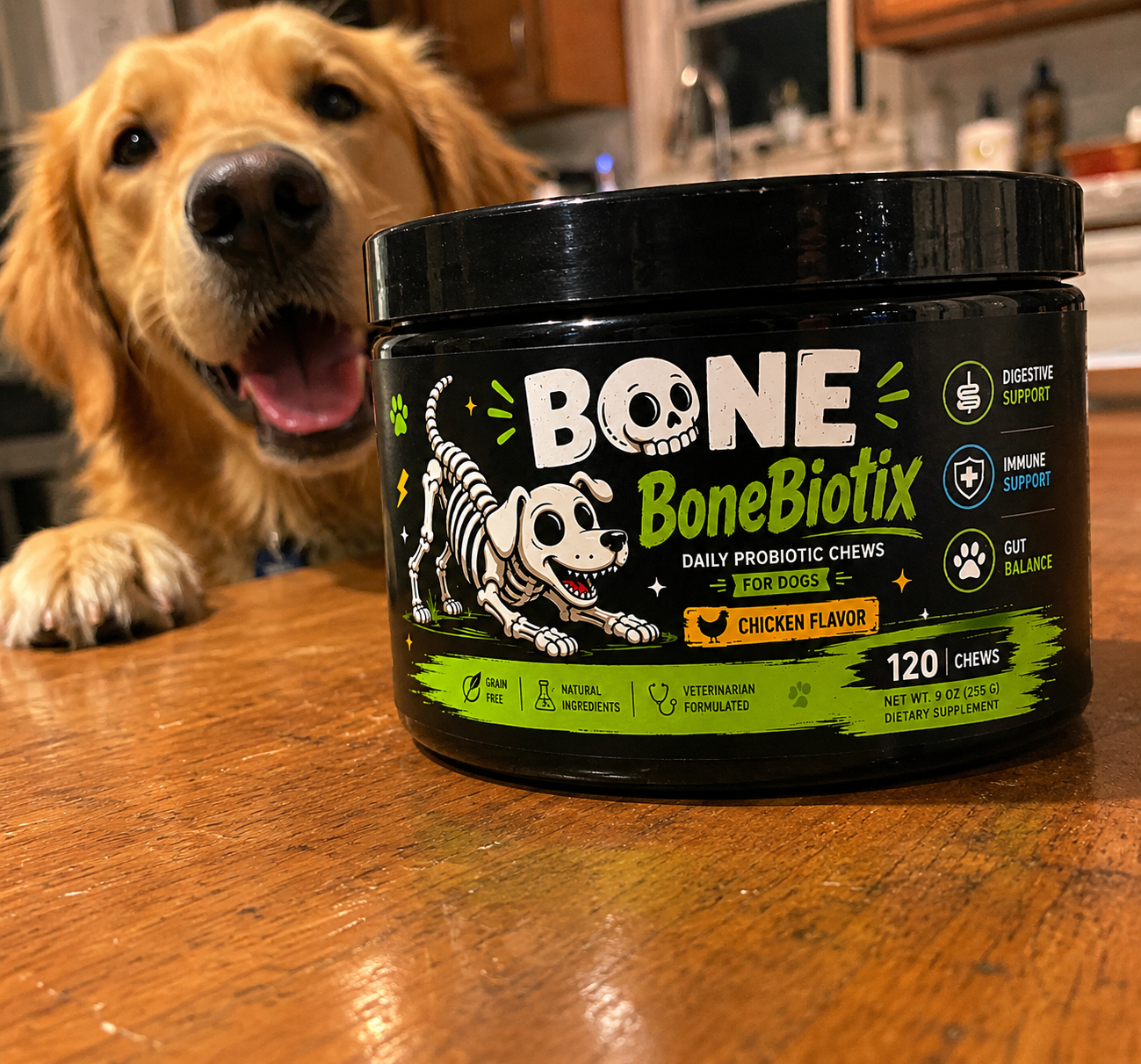 Golden Retriever with BoneBiotix